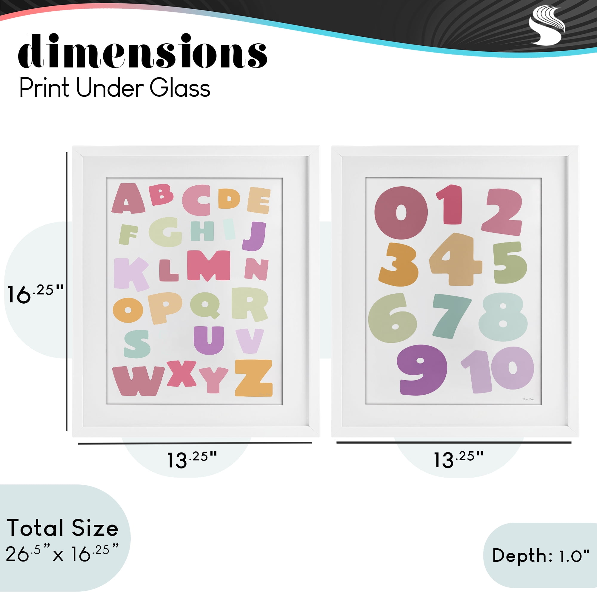Stupell Industries Muted Letters & Numbers Educational 2 Piece White Framed Print Under Glass Set, design by Susan Ball