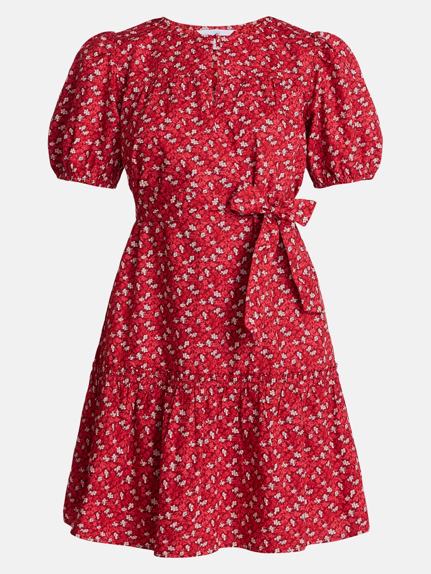 Time and Tru Women's and Women's Plus Cotton Mini Dress with Puff Sleeves, Sizes XS-4X