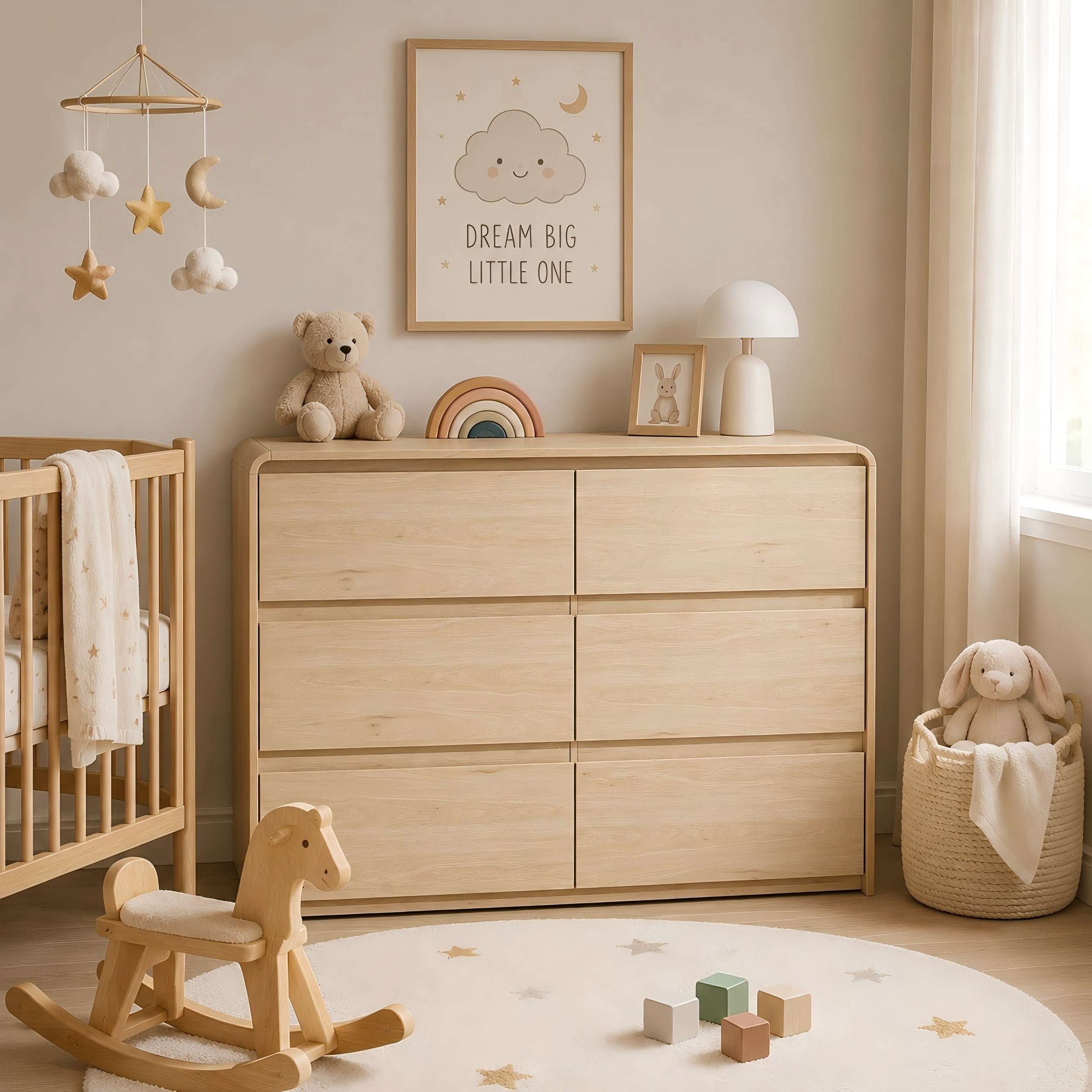 WACASA 6 Drawer Dresser for Bedroom, Brown Bedroom Dresser for Closet with Round Edge, Modern Wood Dressers & Chests of Drawers for Living Room, Hallway