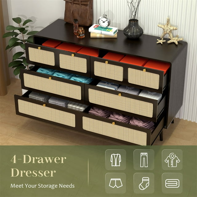 Kadyn 6 Drawer Dresser, Modern Rattan Dresser Chest with Wide Drawers and Metal Handles, Farmhouse Wood Storage Chest of Drawers for Bedroom, Living Room, Hallway, Entryway Kadyn 6 Drawer Dresser, Modern Rattan Dresser Chest with Wide Drawers and Metal Handles, Farmhouse Wood Storage Chest of Drawers for Bedroom, Living Room, Hallway, Entryway