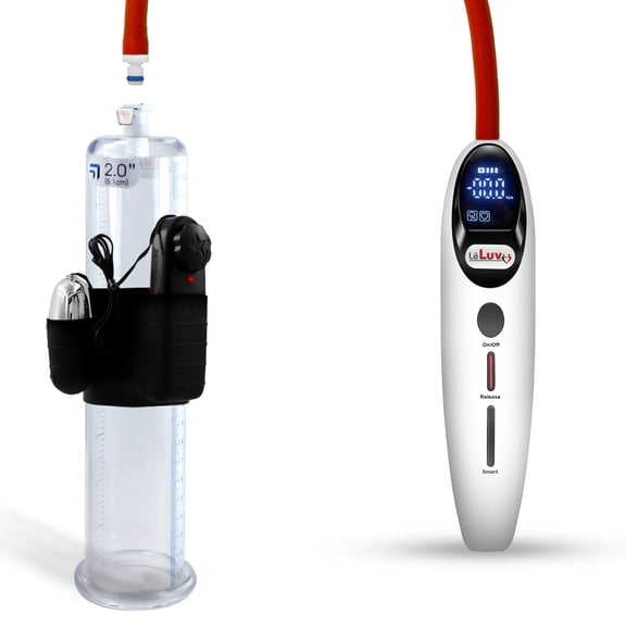 LeLuv Vibrating Magna Electric Penis Pump | LCD Smart White Handle | 9" x 2.00" Untapered Cylinder
