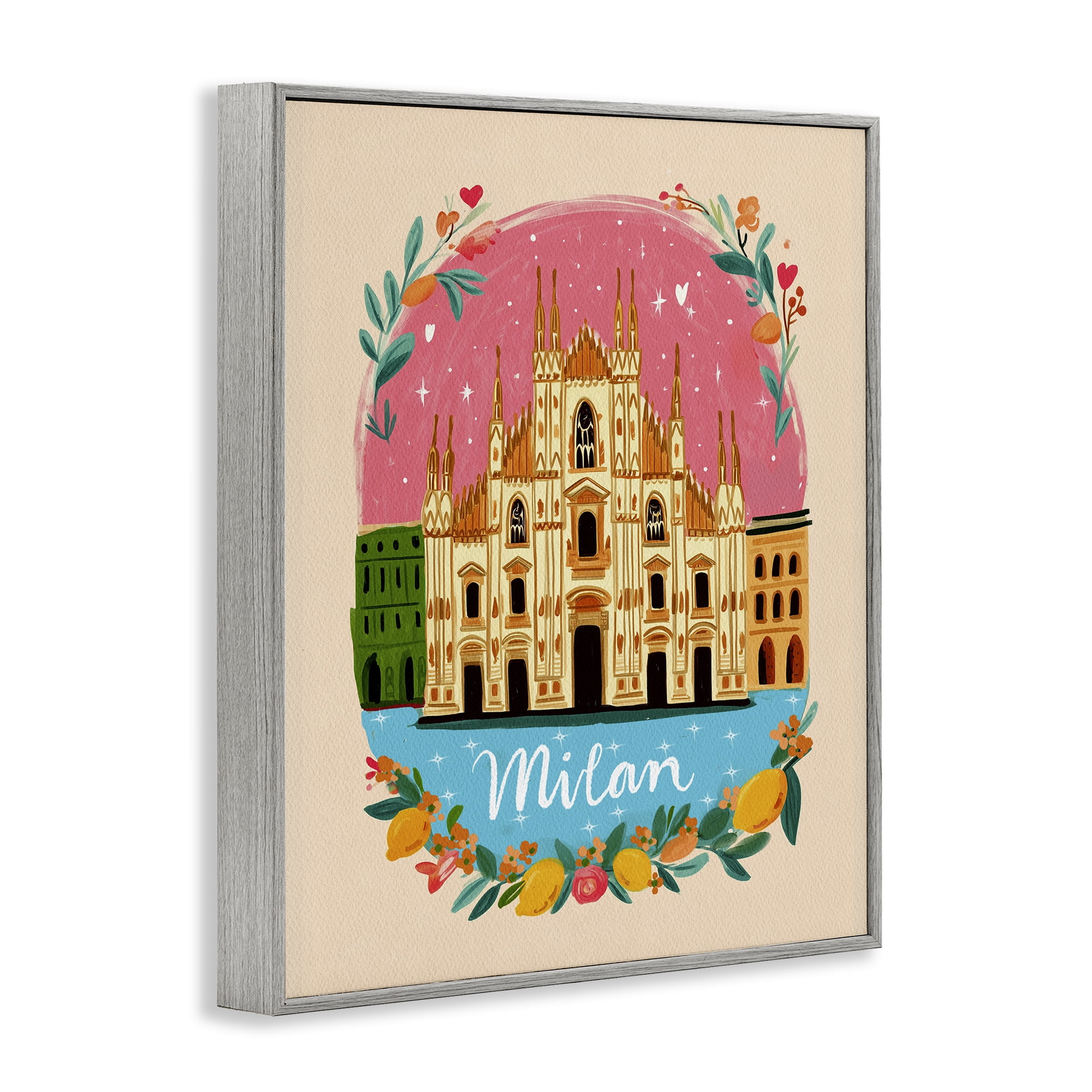 Floral Bordered Milan Gray Framed Giclee Art, design by Yen