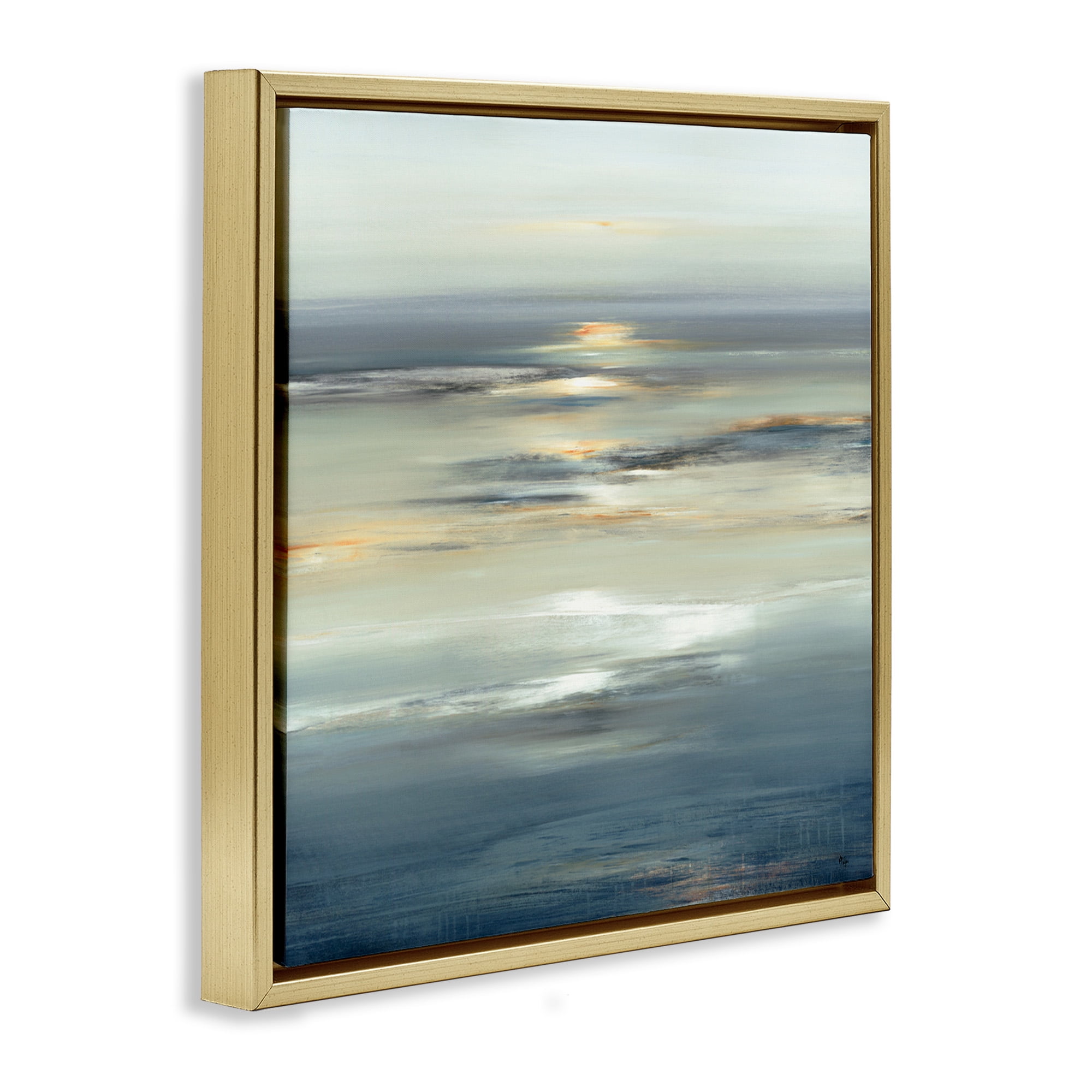 Stupell Industries Abstract Tranquil Nautical Sunrise Nature Painting Gold Floater Framed Canvas Art Print Wall Art, 25 x 25