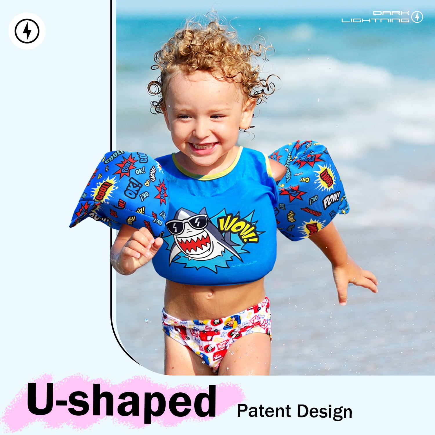 US Coast Guard (USCG) Approved Life Jacket for Kids, Toddler Swim Vest with Arm Floats for Pool,Shark