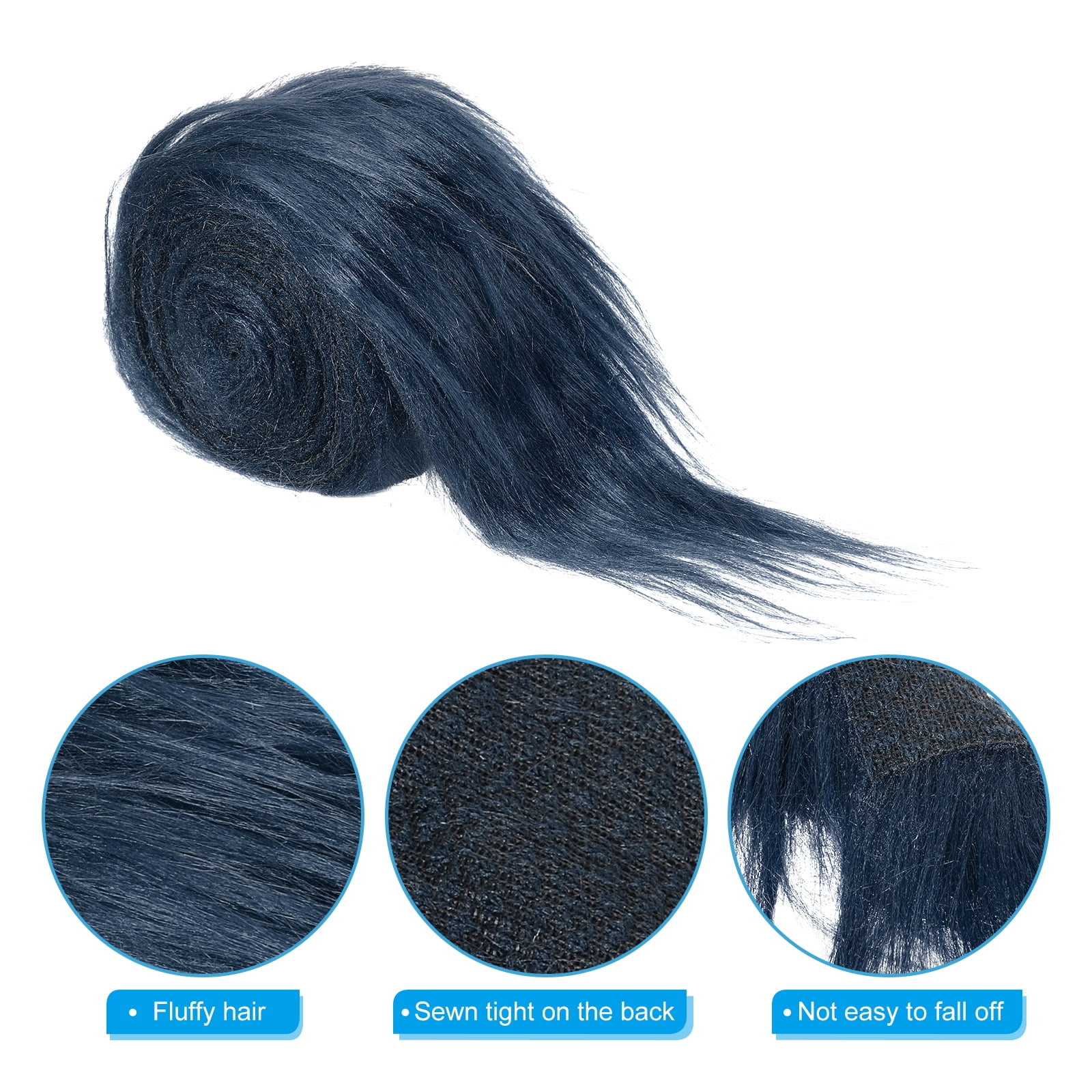 Uxcell Plush Faux Fur Fabric Precut Strips, 59" x 2" Fluffy Faux Fur Ribbon, Dark Blue