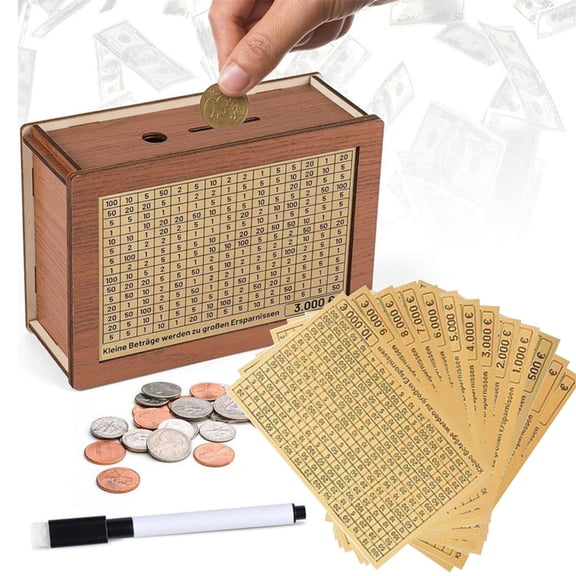 Newxiaaa Wooden Money Box Money Bank, Cash Vault Wooden Savings Box,One Piece Money Saving Box with 10000 Dollars Target, Cash Vault Wooden Savings Box,Money Box for Adults Kids Boys Girls