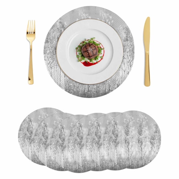 Grey Vintage Round 13 Inch Placemats Set of 6, Modern Abstract Art Oil Paiting HeatResistant Non Slip Place Mats for Dining Table, Wipeable Braided Kitchen Table Mats for Housewarming