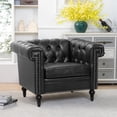 thumbnail image 5 of Chesterfield Luxury Leather 1 Seater Single Sofa Couch, Mid-Century Modern Couch Sofa with Removable Cushions and Rubber Wood Legs for Living Room Bedroom Apartment Black, 5 of 7