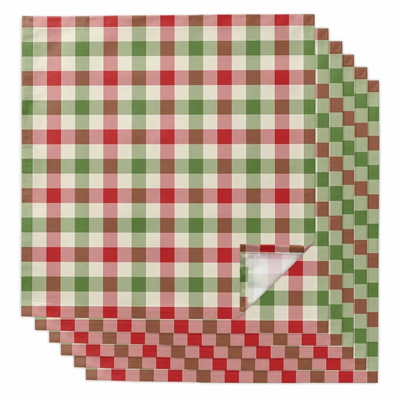 Boanket Christmas, Cloth Napkins Set of 6, Holiday Napkins for Baby Shower, Vintage Red Green Buffalo Plaid Lattice Washable Reusable Dinner Napkins for Cocktail Wedding Party, 20 x 20 Inch