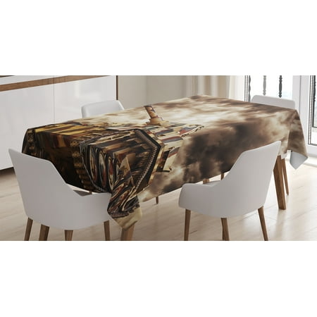War Home Decor Tablecloth German Tank In Action With Dark Storm Clouds Dangerous Weapon Concept War Home Decor Tablecloth German Tank In Action With Dark Storm Clouds Dangerous Weapon Concept