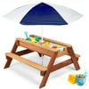 Kids 3-in-1 Outdoor Convertible Wood Activity Sand & Water Picnic Table w/ Umbrella - Navy