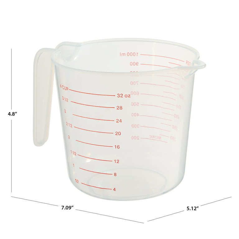 Mainstays 4 Cup Plastic Measuring Cup, 32 oz, Clear