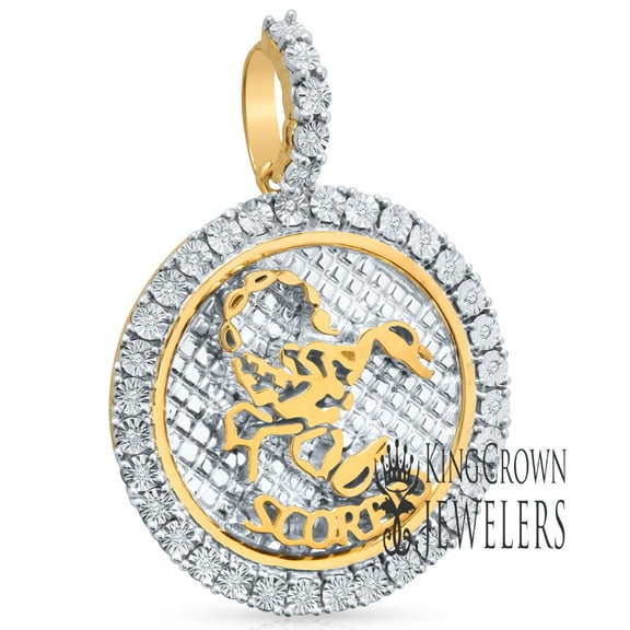 Real Genuine Diamonds Scorpio Zodiac Sign Charm Astrology Unisex Round Circle Pendant 10K Yellow Gold Finish
