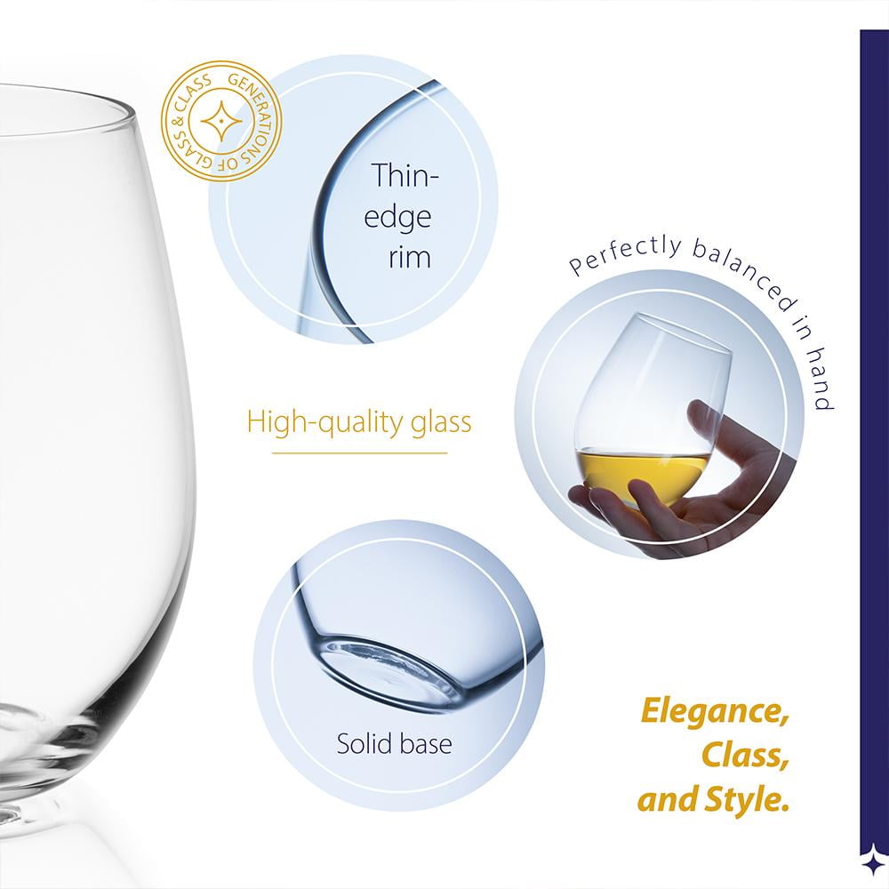 JoyJolt Spirits Stemless Wine Glass, Set of 8 Dishwasher Safe Stemless Wine Glass