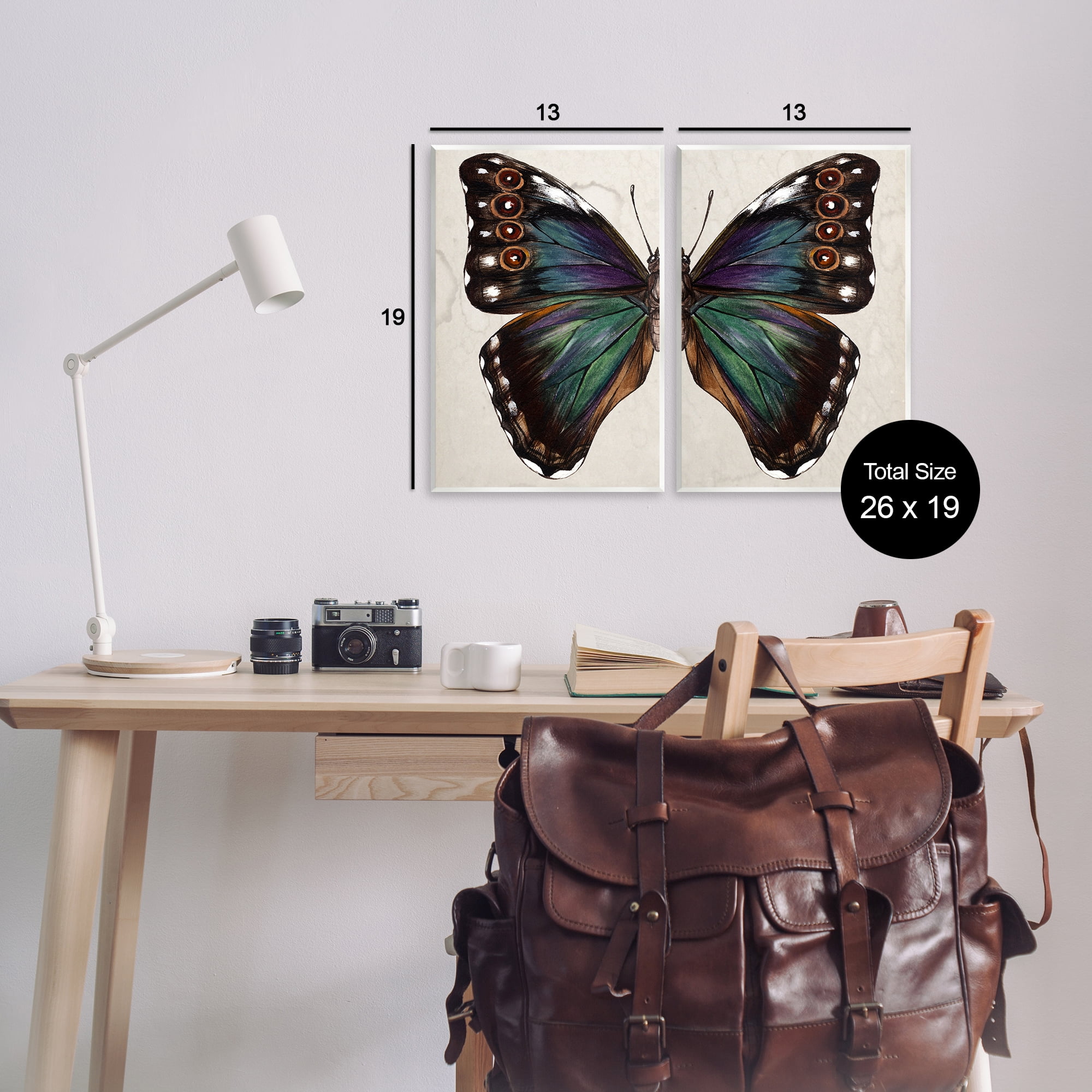Stupell Industries Colorful Purple Green Butterfly Animals Painting Unframed Art Print Wall Art, 13 x 19, Set of 2