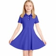 thumbnail image 6 of Girl's Polos Dress School Uniform Lapel Short Sleeve Polo-Collared Midi Dresses Back To School Fahsion Casual Dresses (5-6 Years, Dark Blue), 6 of 9