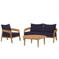 thumbnail image 1 of Lounge Sectional Sofa Chair Table Set, Blue Navy Natural, Teak Wood, Fabric, Modern Contemporary, Outdoor Patio Balcony Cafe Bistro Garden Furniture Hotel Hospitality, 1 of 10