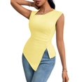 thumbnail image 2 of Womens Asymmetric Neck Slim Fit Cropped Solid Color Tshirt Elegant Basic Top Casual Chic Tee Light Yellow M, 2 of 9