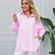 thumbnail image 5 of Camisas de Rayas con Botones para Mujer, Túnicas de Larga, Rosa, XXL, 5 of 9