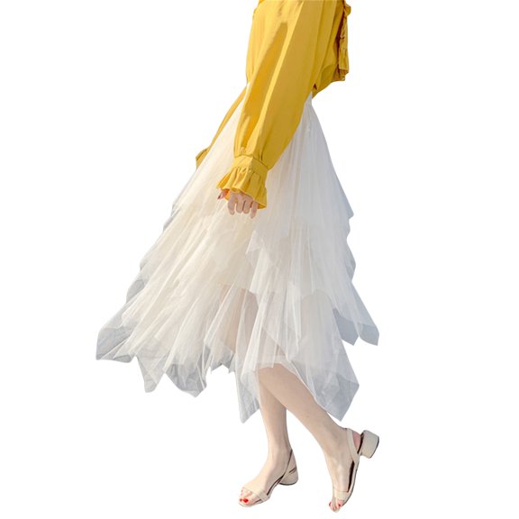 Women's Tulle Skirt High Waist Tiered Layered Mesh Ballet Prom Party Tulle Tutu A-line Midi Skirt