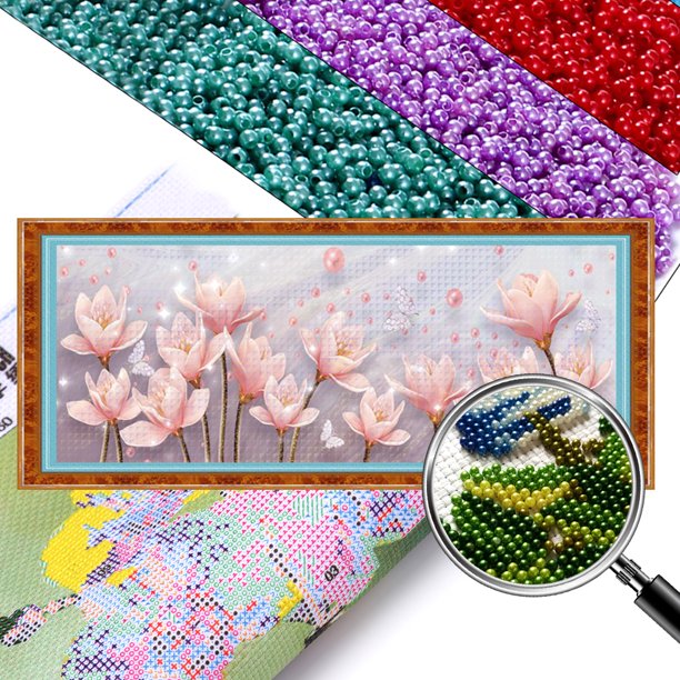 Kit Punto Cruz Magnolia Con Cuentas Bordado Parcial Arte para El 9CT 116x46cm