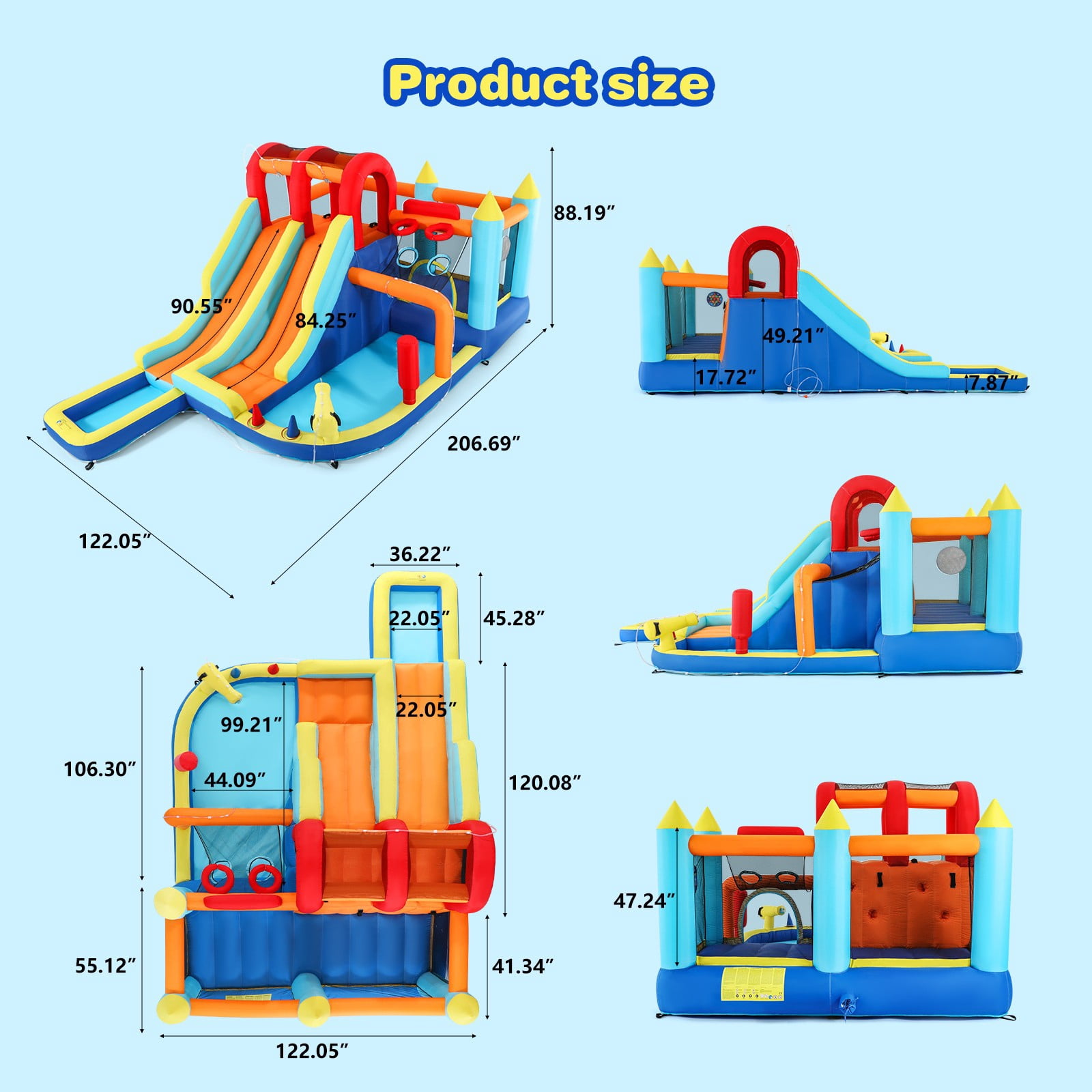 JOYLDIAS Inflatable Bounce House Double Water Slides Castle with Water Guns, Splash Pool, Trampoline, Climbing Wall, Ring Toss, Felt Ball Target, Air Blower