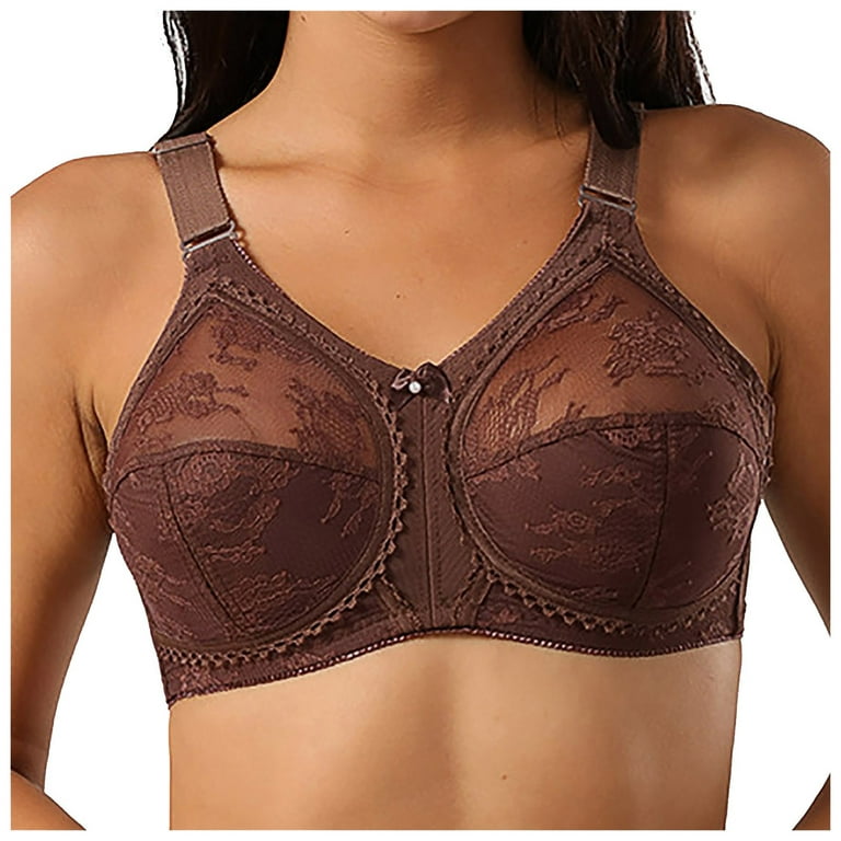 Bigersell Bra for Women Lace Transparent Underwear without Underwire and  Sponge Bras Female Polyester t Shirt Bra Plus Training Bra, Style 604,  Coffee