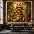 thumbnail image 6 of Mushroom Cottage with Ferns in a Woodland Scene, Whimsical Fantasy Illustration for Nature Lovers, Enchanted Forest Wall Decor, Housewarming Gift Tapestry Wall Hanging for Bedroom and Living Room, 6 of 7