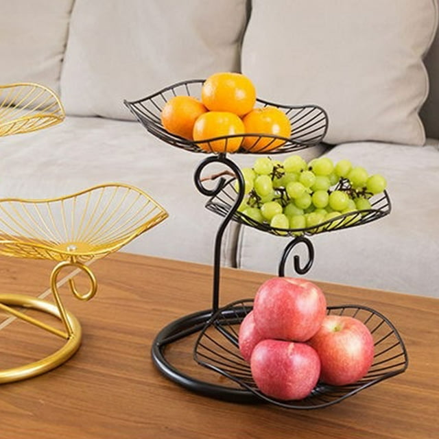 Multilayer Fruit Basket Multilayer Fruit Tray Fruit Basket Nordic Style 3 Tier Fruit Basket Modern Multi Layer Fruit Snack Storage Basket For Living Room Coffee Table Leaf Black