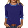 thumbnail image 2 of Lixiuxyad Women Basic Tee Long Sleeve Casual T Shirt Round Neck Color Loose Fit Basic Top Tee Blouse Comfortable Daily Wear Shirt,Blue, 2 of 6