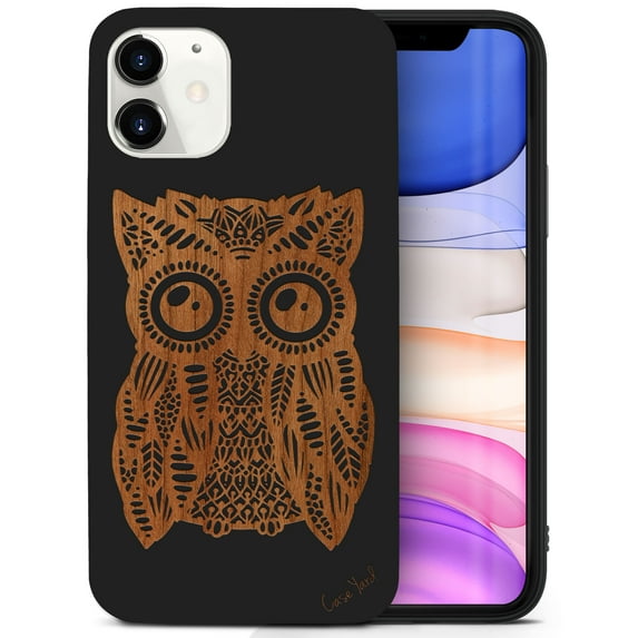 Case Yard Wooden Case for iPhone-12-Mini Soft TPU Silicone cover Slim Fit Shockproof Wood Protective Phone Cover for Girls Boys Men and Women Supports Wireless Charging Great Owl Design