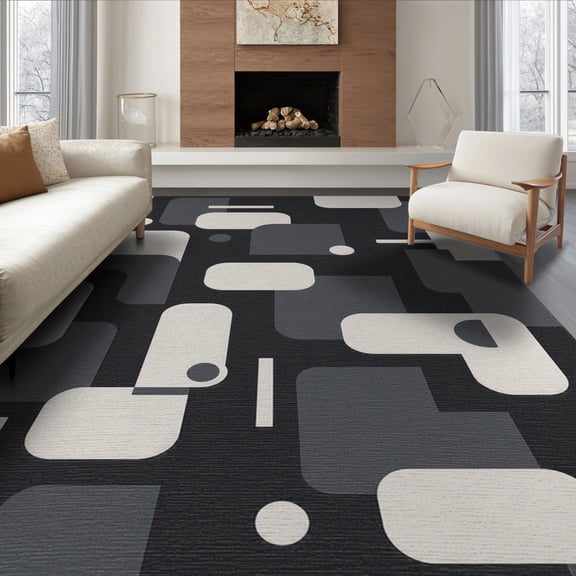 ODIKA 8'x10' Dark Gray Geometric Sailmaker Stripe Washable Area Rug Modern Abstract With Clean Lines And Bold Shapes For Spaces Durable, Non-Slip for Living Room, Under Sectional, Family