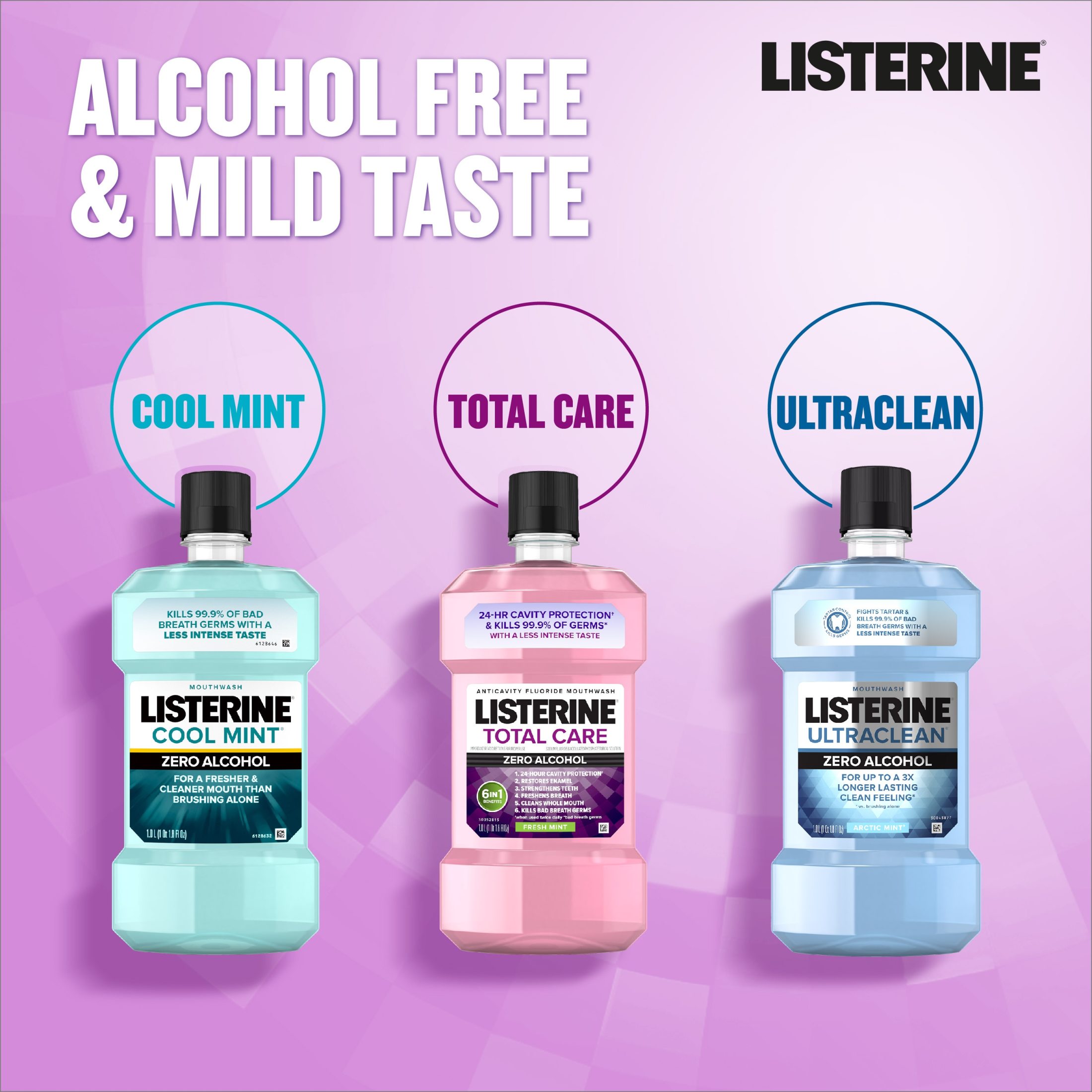 Listerine Total Care Alcohol-Free Mild Mouthwash/Mouth Rinse, Mild Mint, 1 L