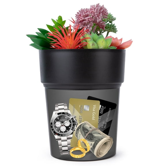Flower Pot Diversion Safe, Secret Storage Hidden Box, Keep Your Valuables like Money, Keys, and Jewelry- Includes Plants-Black