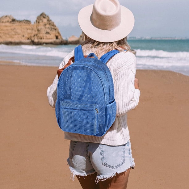 Mochila de malla transparente, bolsa de playa grande de nailon con