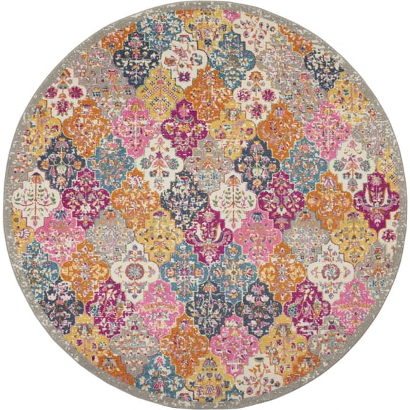 8â€™ Round Muted Brights Floral Diamond Area Rug