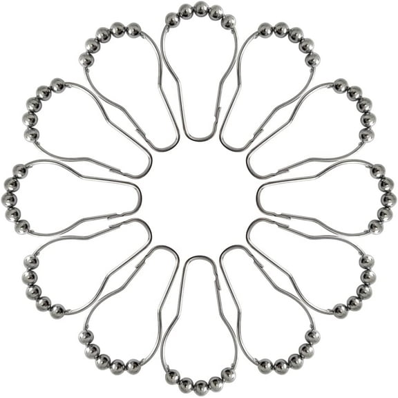 Never Rust Stainless Steel Shower Curtain Hooks Rings for Bathroom Shower Rod, Set of 12, Chrome