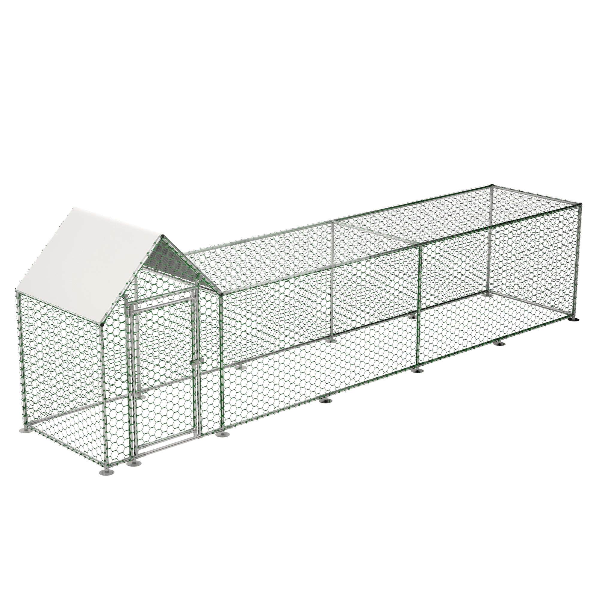 Pefilos 196" Large Metal Outdoor Rabbit Hutch Run, Weatherproof Roof Chicken Coop, UV Resistant, Backyard Hen House Poultry Habitat Cage, Silver