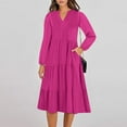 thumbnail image 1 of Vente de Liquidation! Robes de Fête pour Femmes, Chemise Longue Décontractée à Col en V Couleur Unie Rouge TG, 1 of 9