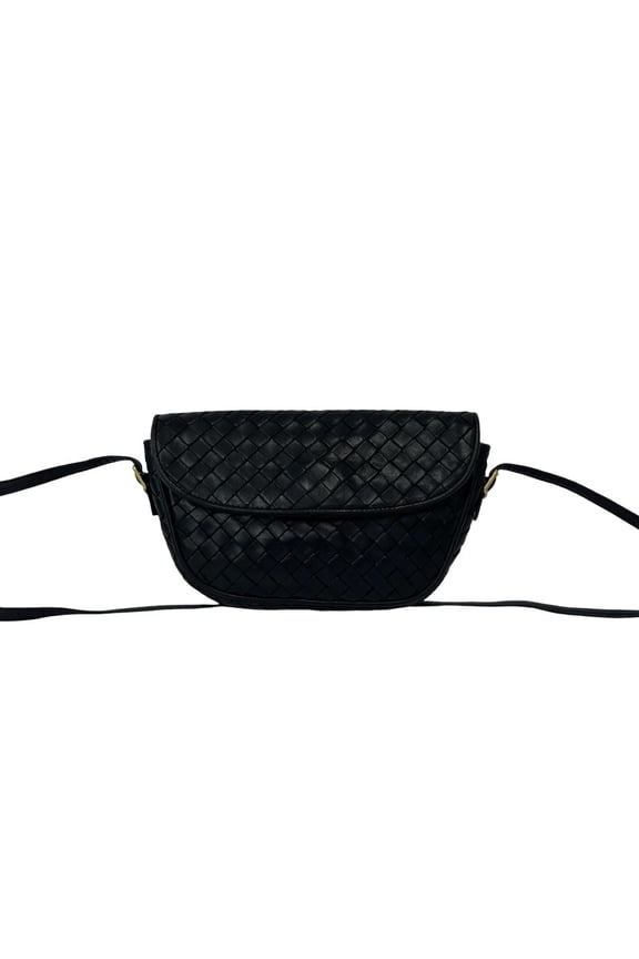 Pre-Owned BOTTEGA VENETA Intrecciato Leather Mini Shoulder Bag/Pouch/Sacoche, Black, 299-3