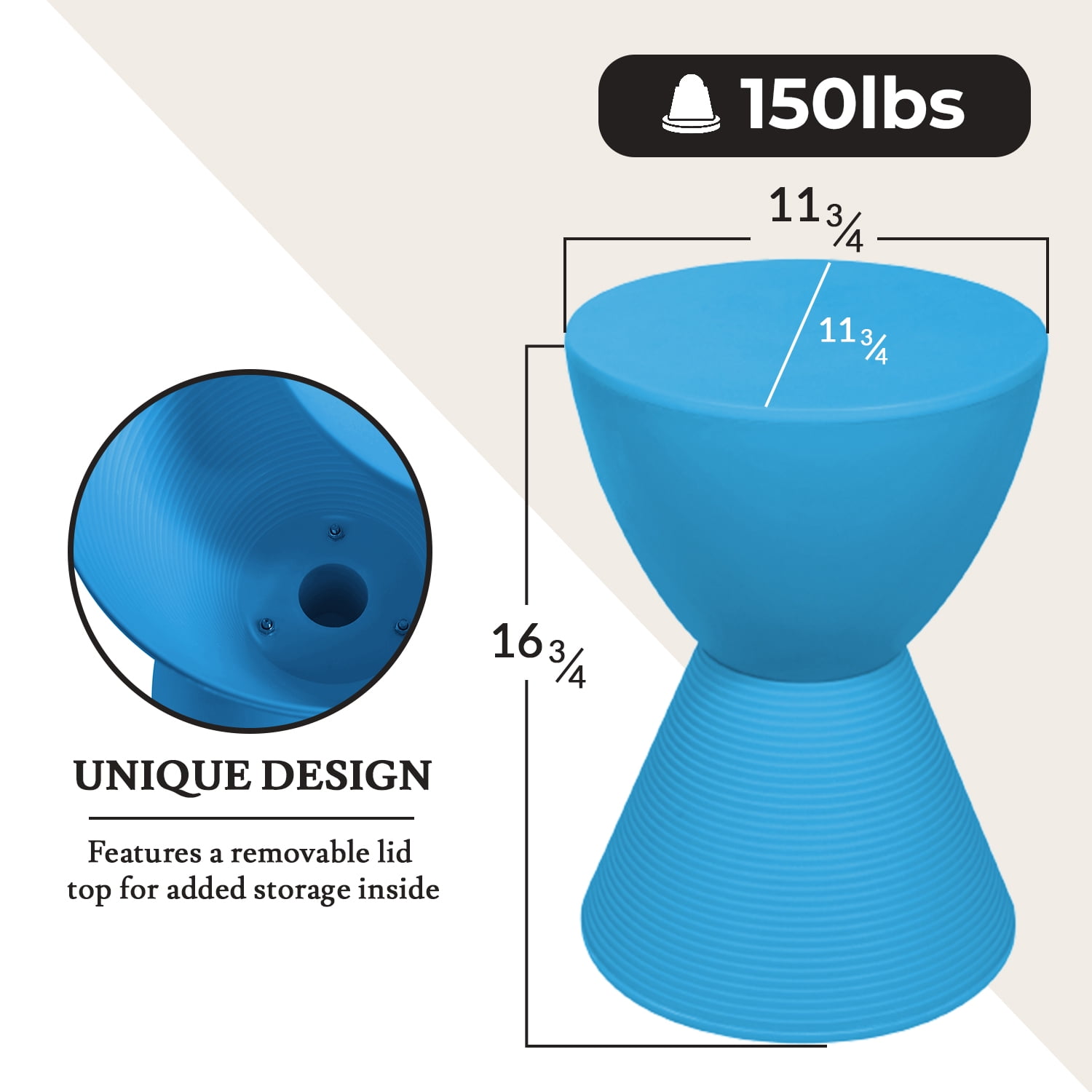 LeisureMod Side Table Modern Hourglass End Table Compact Accent Drum Table with Removable Lid for Storage Indoor and Outdoor Use Boyd Series in Blue