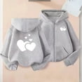 thumbnail image 2 of Lenpel Girls' Zip up Hoodies Casual Long Sleeve Heart Printed Hooded Sweatshirts Fleece Outwear Jackets with Pockets(Gray,10-11 Years), 2 of 7