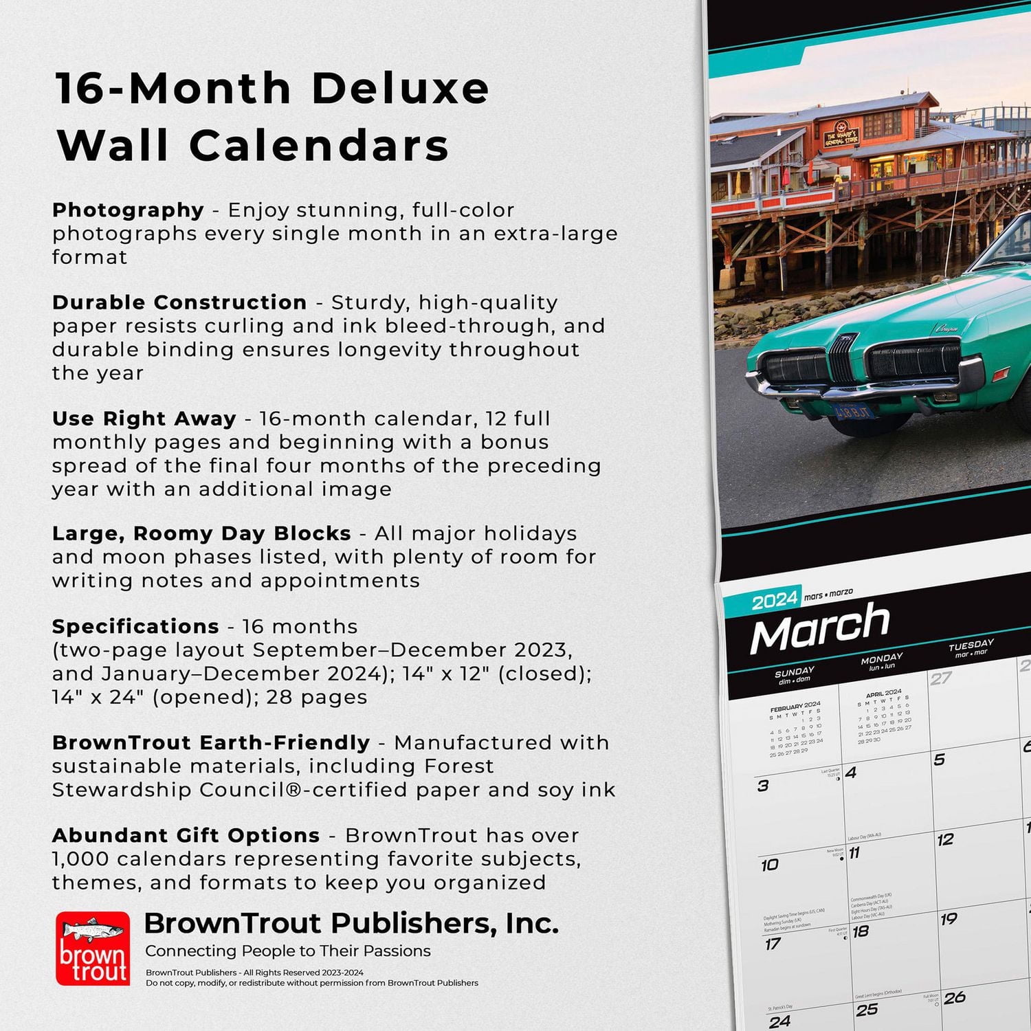 BrownTrout American Muscle Cars 2024 14x24 Inch Deluxe Wall Calendar, 9781975466411