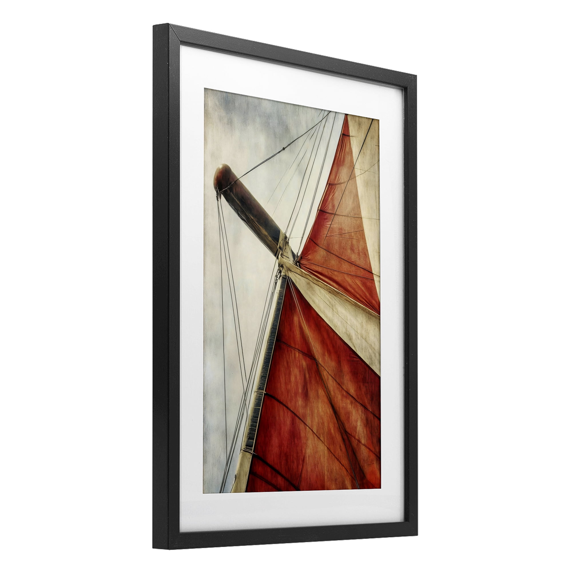 Stupell Industries Red Sail at Sea Black Framed Print Under Glass, design by Creative Studio