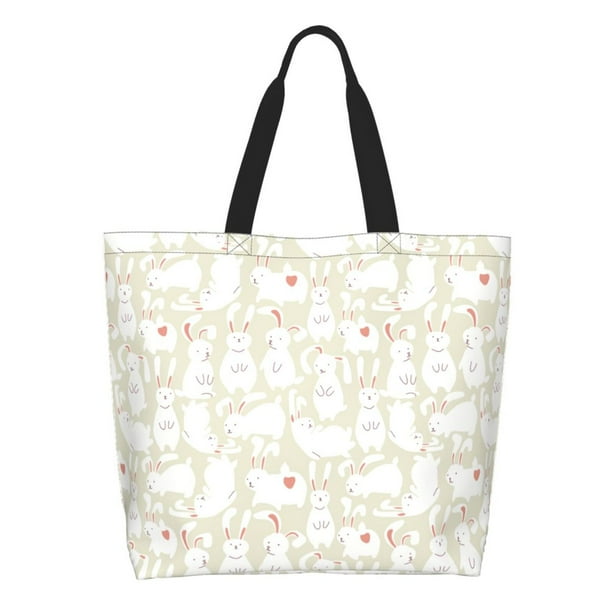 Easygdp White Rabbit Bolsas Tote para Mujer, Bolsos de Hombro para Viaje, Bolsos de Mano de Gran Capacidad para Compras y Trabajo