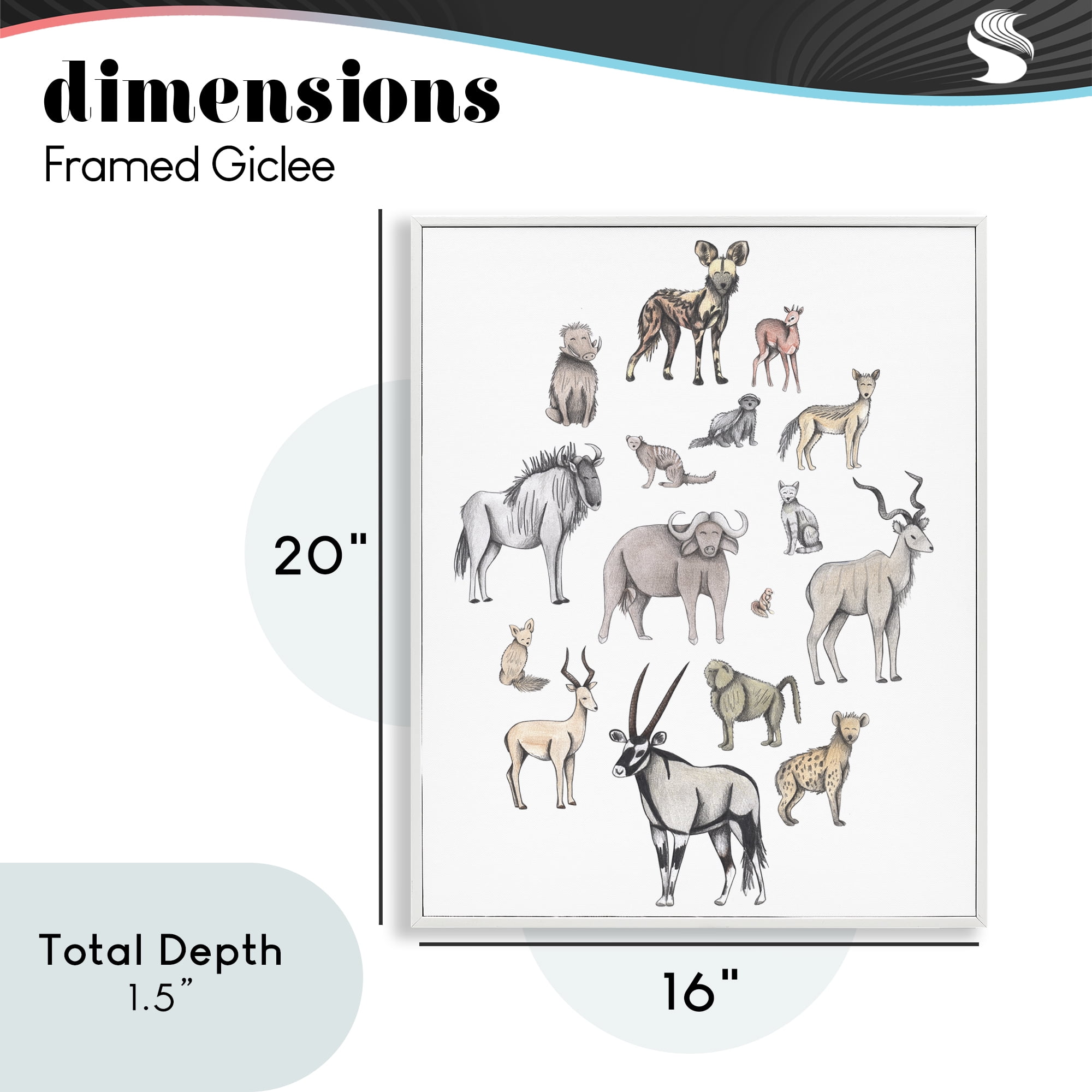 Simple Africa Animals White Framed Giclee Art, design by Cecilia Battaini