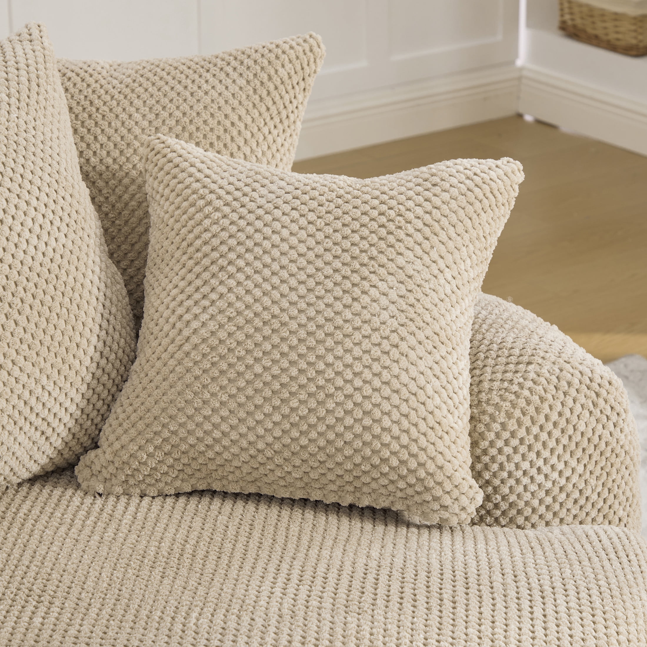 GDF Studio 53.15-Inch Oversized Pumpkin-Shaped Lounge Chair with Footstool Ottoman, Taupe