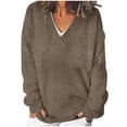thumbnail image 1 of tarylea Oversized Tops for Women V Neck Ribbed Knitted Pullover Long Sleeve Solid Color Tops Casual Loose Shirts, 1 of 5