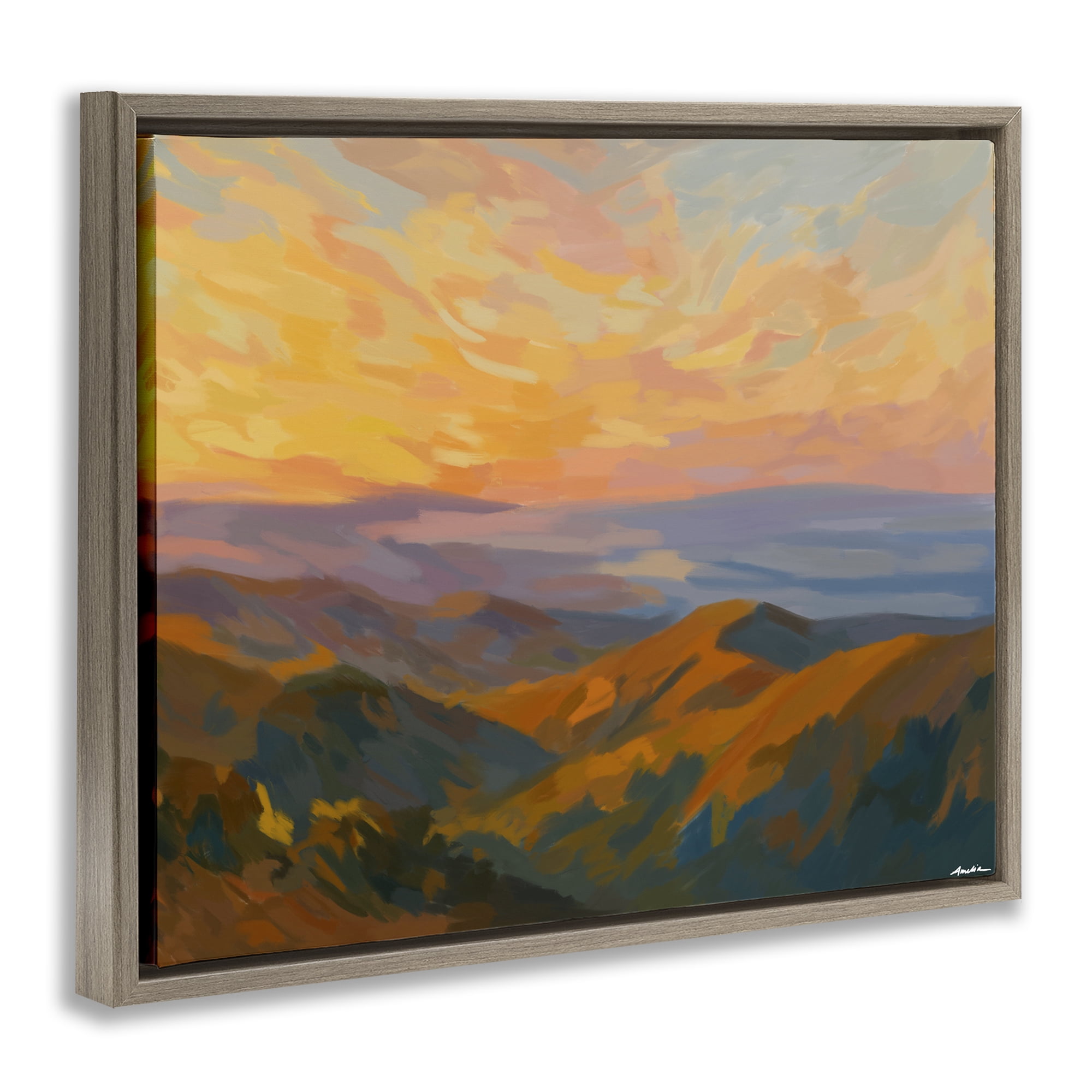 Stupell Industries California Sunset Landscape Brown Framed Floater Canvas Wall Art, design by Amelia Noyes