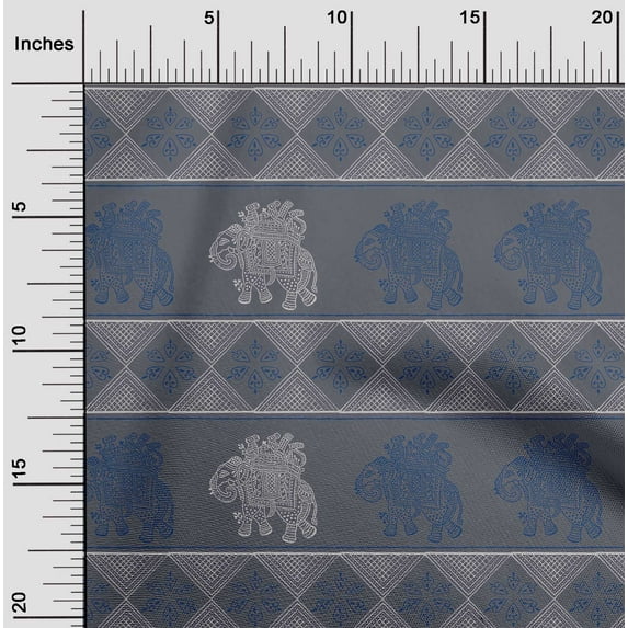 oneOone Organic Cotton Voile Fabric Floral & Elephant Block Decor Fabric Printed BTY 42 Inch Wide